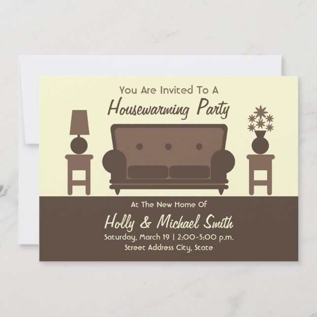 Housewarming Party Invitation - Brown Living Room (Front)