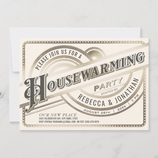 Housewarming Party Invitations - Retro Gold Foil (Front)