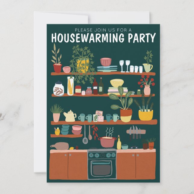 Housewarming Party Invite Cute Art Cosy Kitchen  (Front)