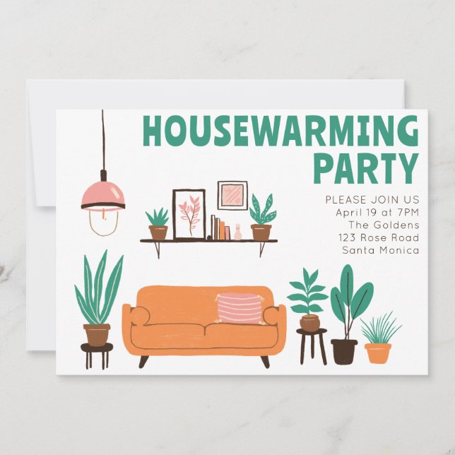 Housewarming Party Invite Cute Living Room Sofa  (Front)