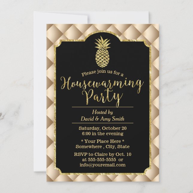 Housewarming Party Luxury Gold Pineapple Invitation (Front)