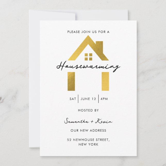 Housewarming Party Modern Minimalist Home Gold Invitation (Front)