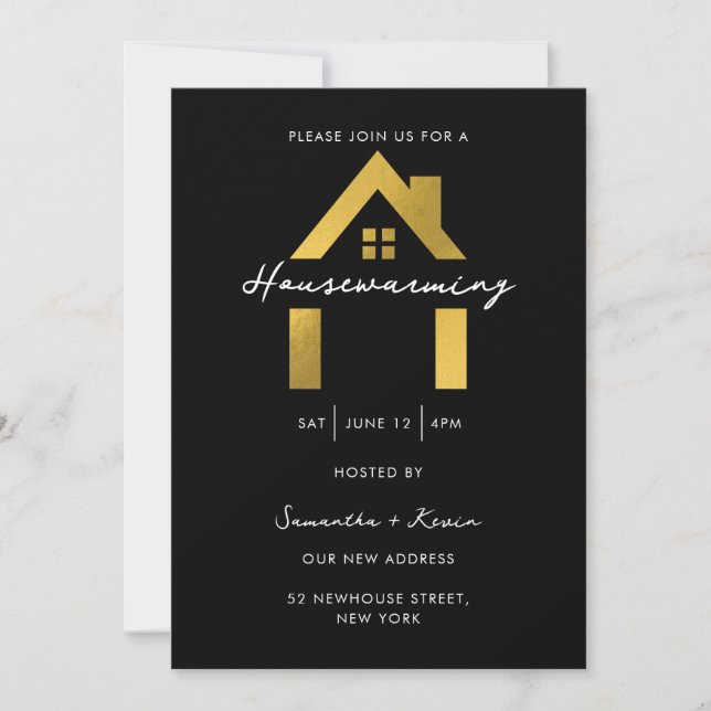 Housewarming Party Modern Minimalist Home Gold Invitation (Front)