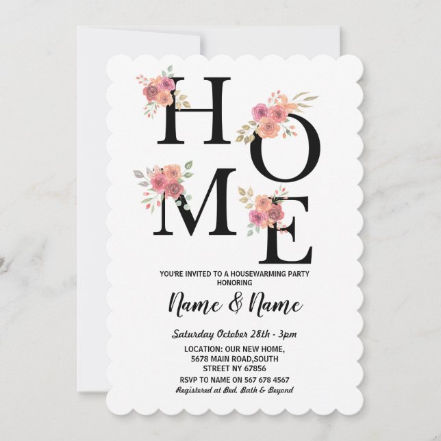 Housewarming Party Moving HOME Floral Pink Invitation (Front)