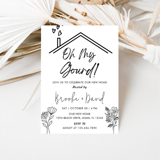 Housewarming Party Oh My Gourd! Black & White Invitation (Creator Uploaded)