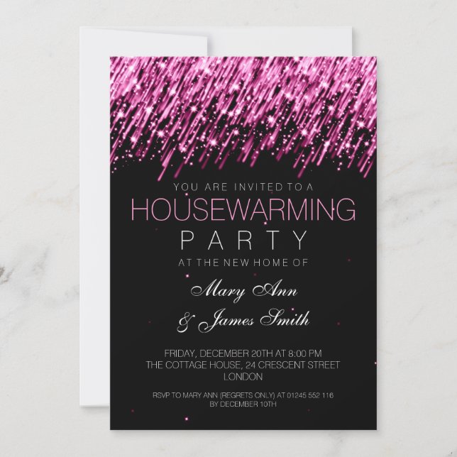 Housewarming Party Pink Falling Stars Invitation (Front)