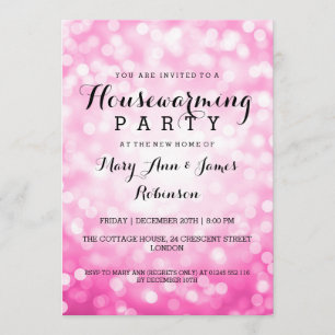 Housewarming Party Pink Glitter Lights Invitation