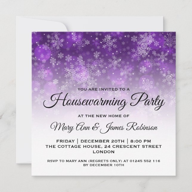 Housewarming Party Purple Holiday Sparkle Invitation (Front)