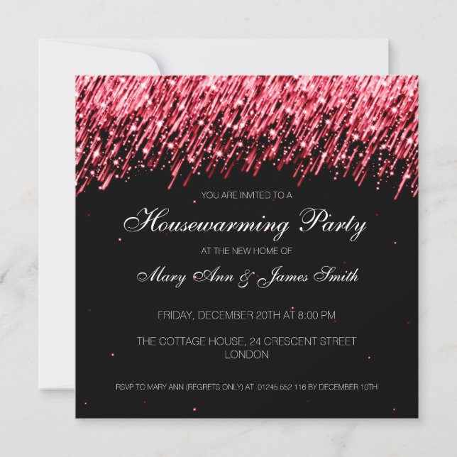 Housewarming Party Red Falling Stars Invitation (Front)