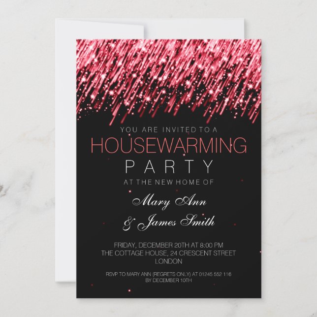 Housewarming Party Red Falling Stars Invitation (Front)