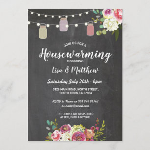 Housewarming Party Rustic Jars Chalk Floral Invite