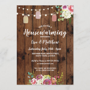 Housewarming Party Rustic Jars Wood Floral Invite