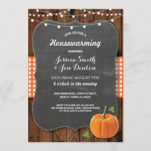Housewarming Party Rustic Wood Pumpkin Chalk Invitation