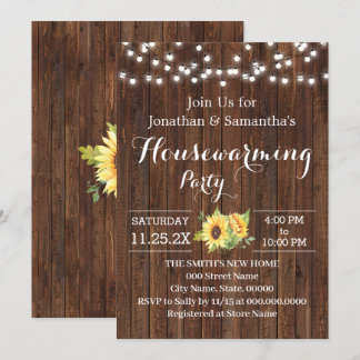 Housewarming Party Rustic Wooden Sunflowers Invitation