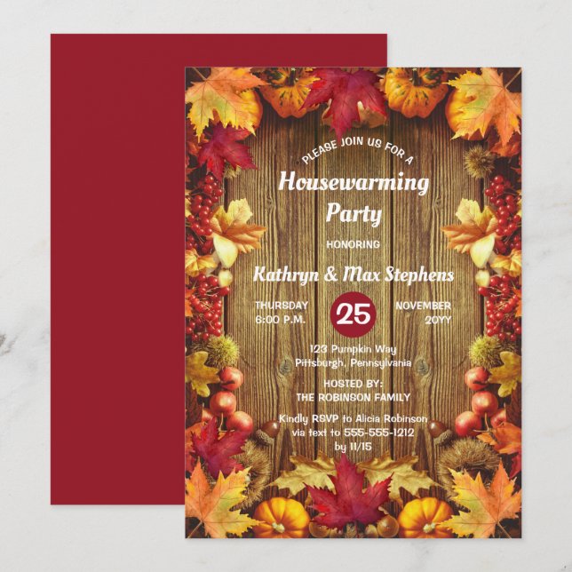 Housewarming Party  - Rustic Woodsy Fall Leaves  I Invitation (Front/Back)