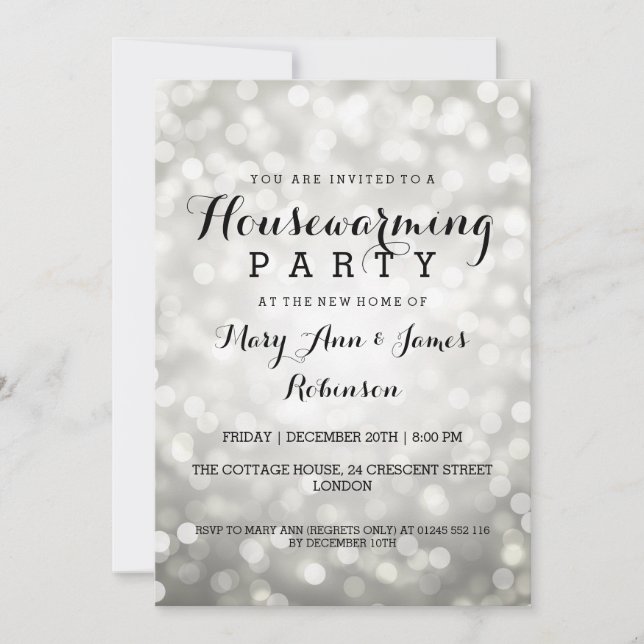 Housewarming Party Silver Glitter Lights Invitation (Front)