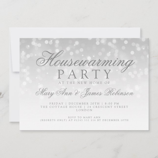 Housewarming Party Silver Sparkle Lights Invitation (Front)