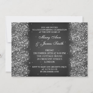 Housewarming Party Sparkling Glitter Black Invitation