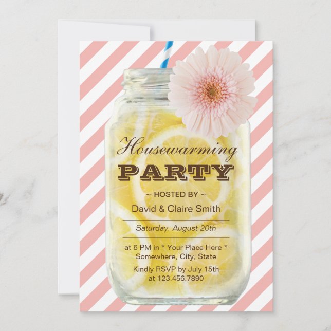 Housewarming Party Sweet Stripes Summer Lemonade Invitation (Front)