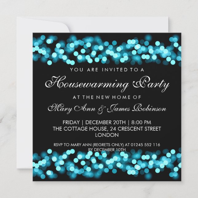 Housewarming Party Turquoise Hollywood Glam Invitation (Front)