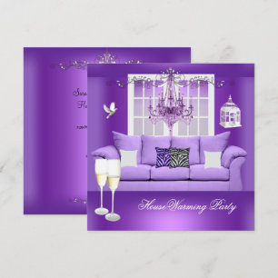 HouseWarming Purple Champagne Chandelier Sofa Invitation