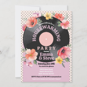 Housewarming Record Music Floral Flower 1950s Invitation