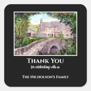 Housewarming Stone Bridge Watercolor Painting Square Sticker