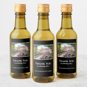 Housewarming Stone Bridge Watercolor Painting Wine Label