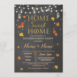 Housewarming Sweet Home Fall Chalk Leaves Invite