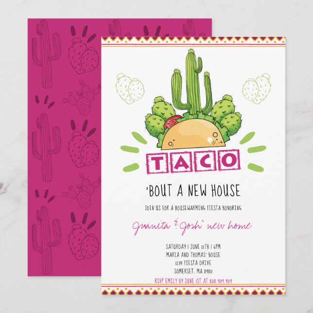 Housewarming Taco 'Bout A New Home Fiesta Pink Invitation (Front/Back)