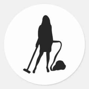 housewife - vacuum cleaner - cleaning classic round sticker
