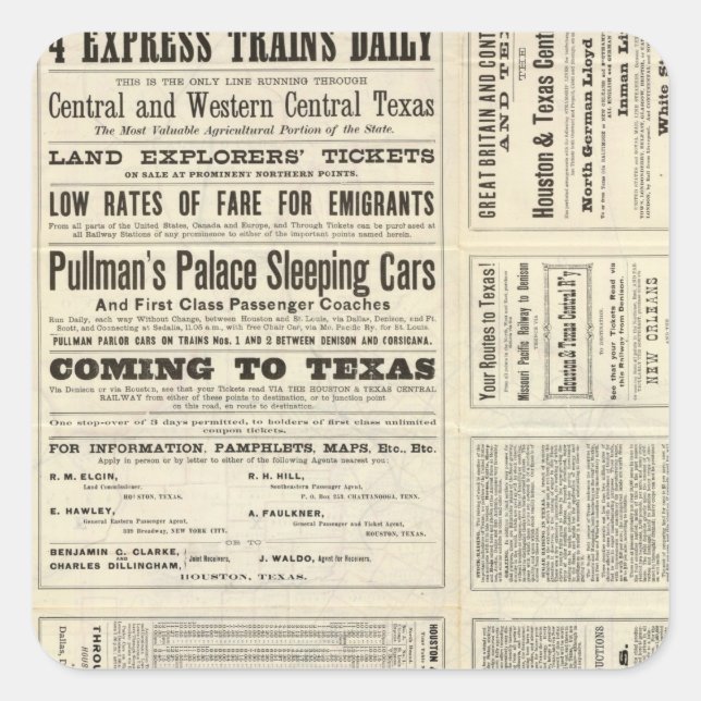 Houston and Texas Central Railway through Texas Square Sticker (Front)