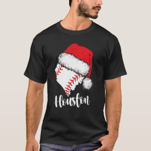 Houston Baseball Heart Santa Hat Merry Xmas T-Shirt