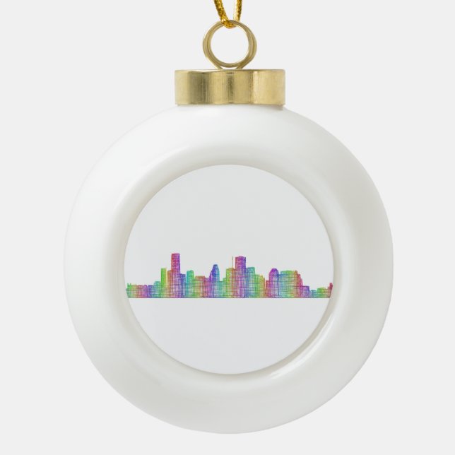Houston city skyline ceramic ball christmas ornament (Front)