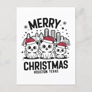 Houston City Texas Merry Christmas Cats USA Postcard