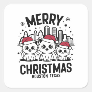 Houston City Texas Merry Christmas Cats USA Square Sticker
