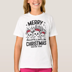 Houston City Texas Merry Christmas Cats USA T-Shirt