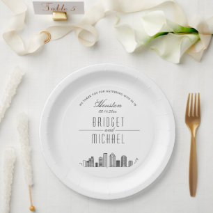 Houston Deco Skyline Wedding Event Paper Plate
