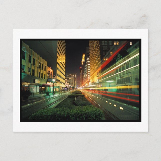 Houston Main Street at Night Postcard (Front)