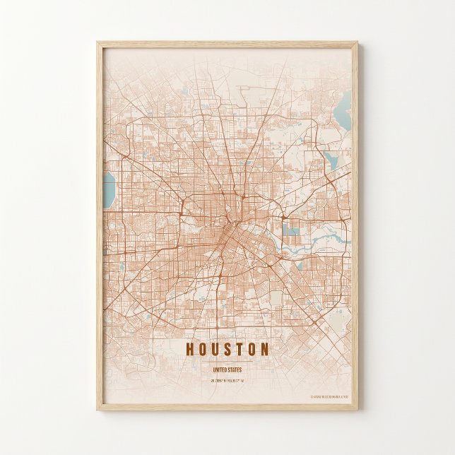 Houston Map Print Terracotta Poster Wall Art Gift (Creator Uploaded)