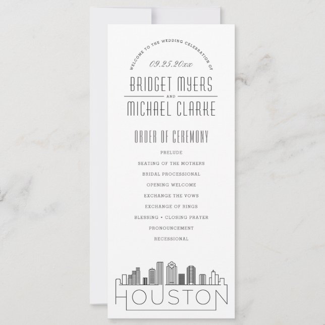 Houston | Modern Deco Wedding Program Invitation (Front)