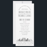 Houston | Modern Deco Wedding Program Invitation<br><div class="desc">A deco skyline-themed wedding program for a wedding taking place in the beautiful city of Houston, Texas. This wedding program card features a stylised illustration of the city's unique skyline with its name underneath. This is resting underneath your wedding day information in a matching open-lined style. On the reverse side...</div>