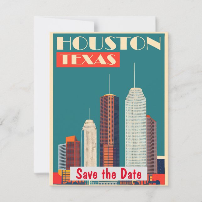Houston Modern Skyline Teal Invitation (Front)