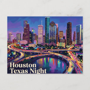 Houston Skyline at Night Texas Postcard
