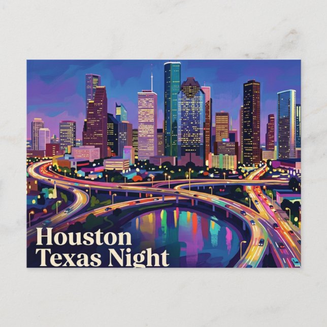 Houston Skyline at Night Texas Postcard (Front)