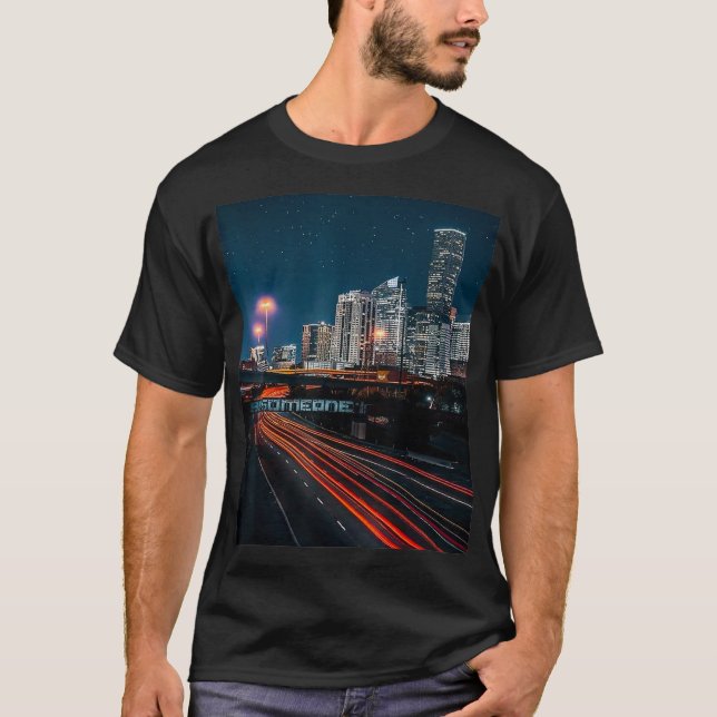 Houston Skyline - Be Someone Bridge at Night  T-Shirt (Front)