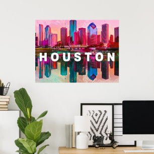 Houston Skyline Graffiti Art Poster