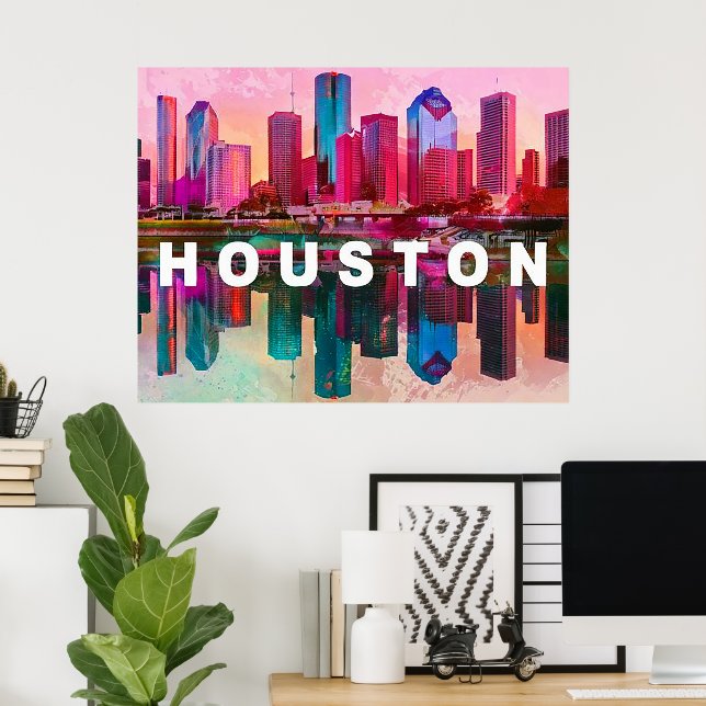 Houston Skyline Graffiti Art Poster (Home Office)