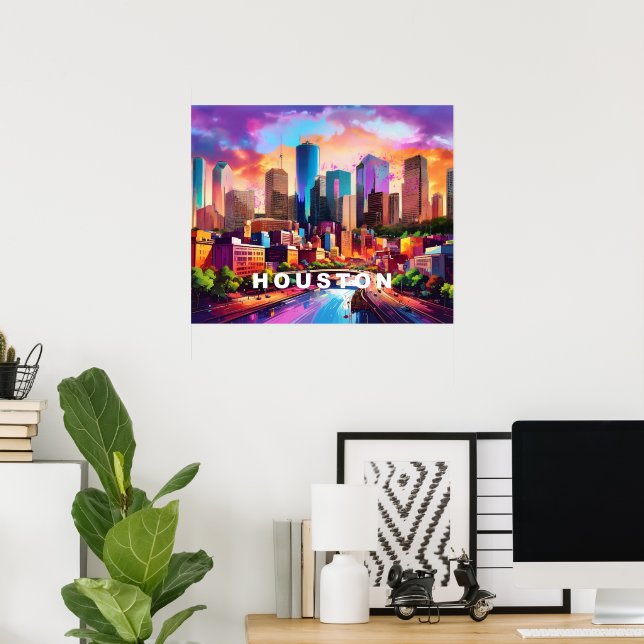 Houston Skyline Graffiti Art Poster (Home Office)