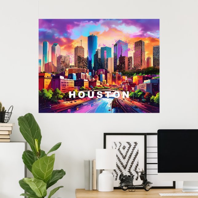Houston Skyline Graffiti Art Poster (Home Office)